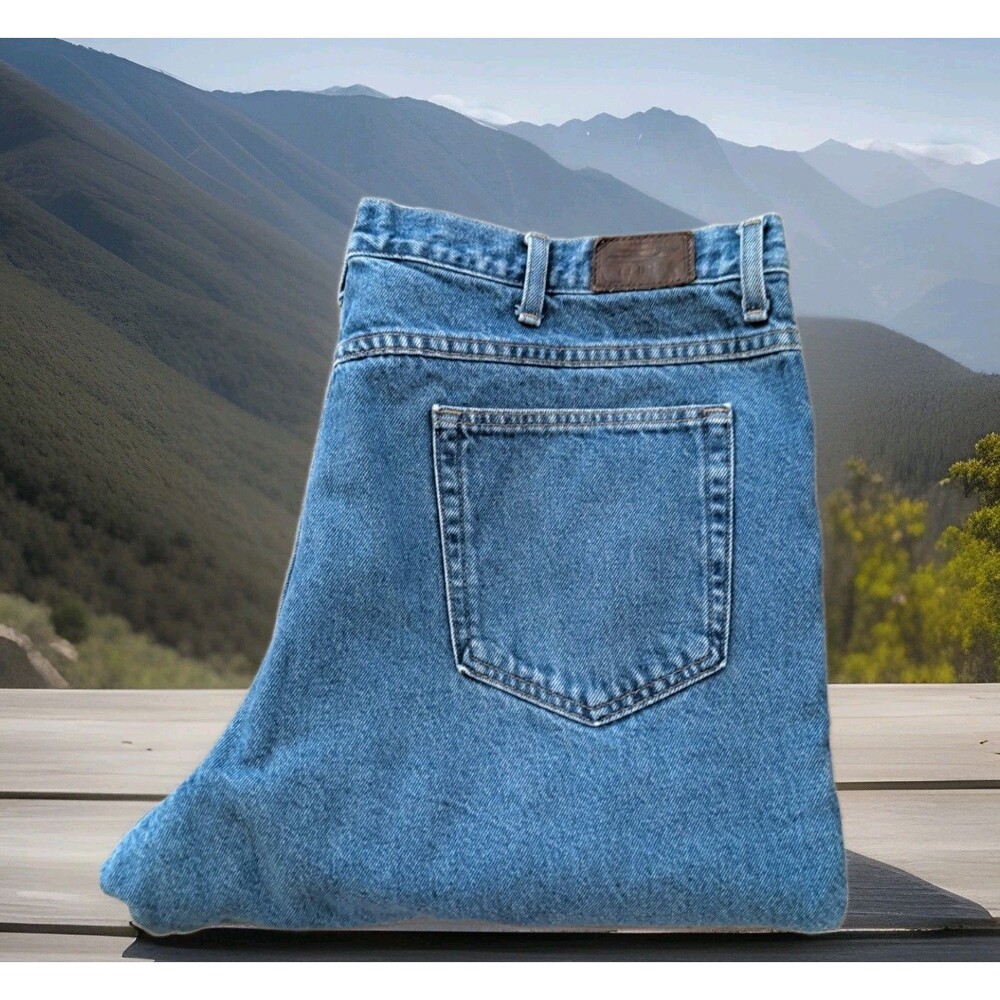 LL Bean Flannel Lined Blue Denim Jeans Mens Size 42X32-(40X32 ACTUAL )EUC